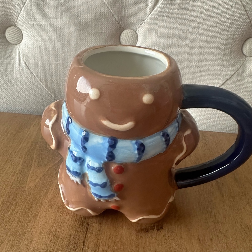 Brown Gingerbread Man Mug with Blue Scarf